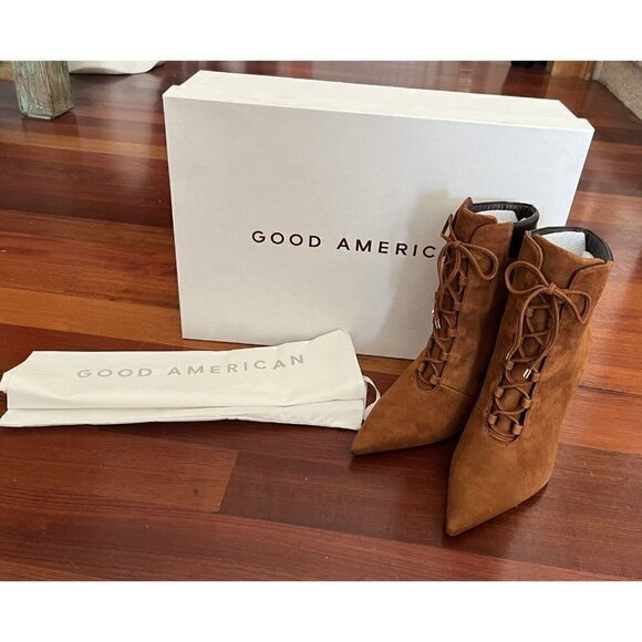 Good American Boots Womens Size 8 Tobacco Suede Pointed Toe Scandal Booties NIB - Picture 2 of 11